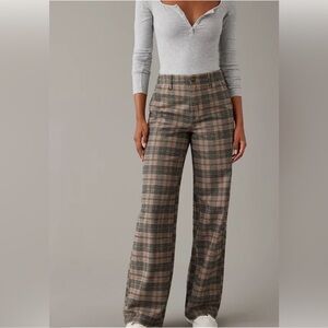 AMERICAN EAGLE Super High Rise Baggy Wide Leg Plaid Pants